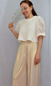 Pantalón brillo dorado y CropTop acanalado ivory