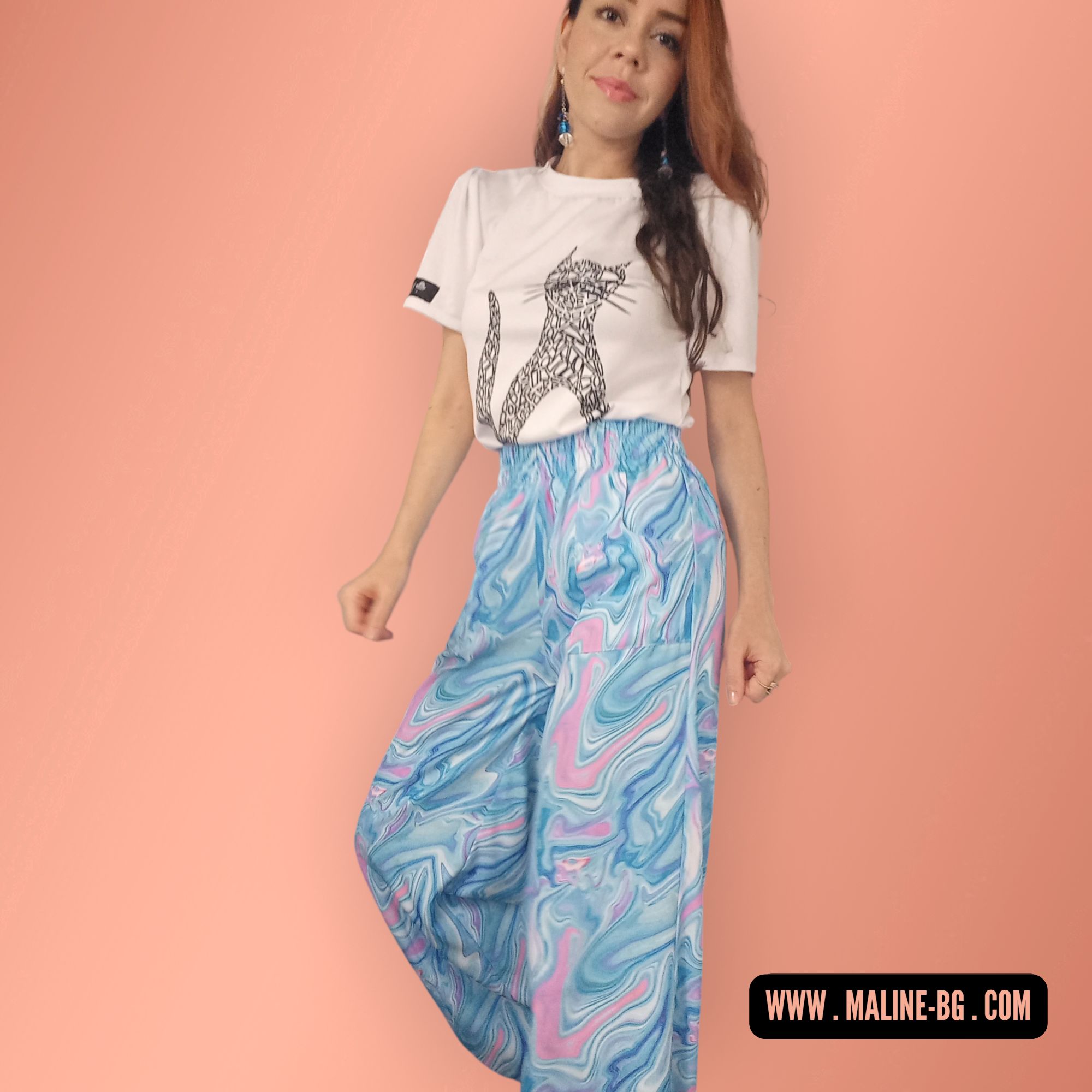 El pantalón es sinónimo de libertad, comodidad y seguridad. Pantalón Wide Leg estampado de Maliné-BG.