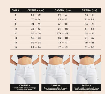Tabla de medidad jeans mujer. foto tomada de Xlive