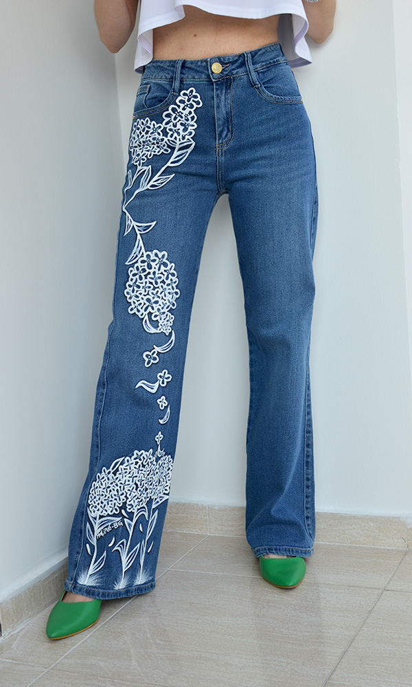 jeans mujer pintado a mano naturaleza abstracta