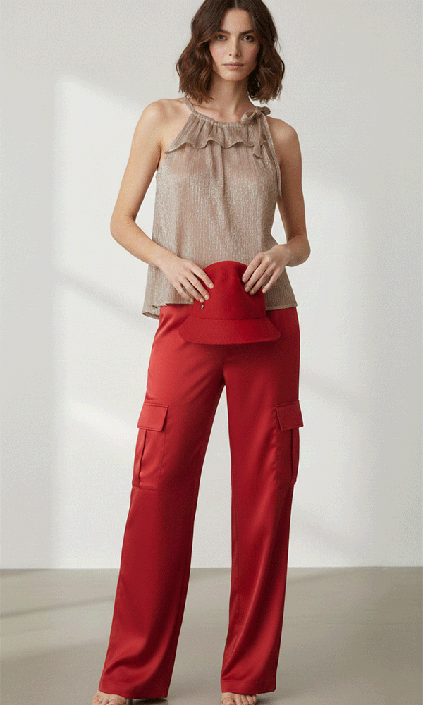 Pantalón Cargo Rojo Mujer